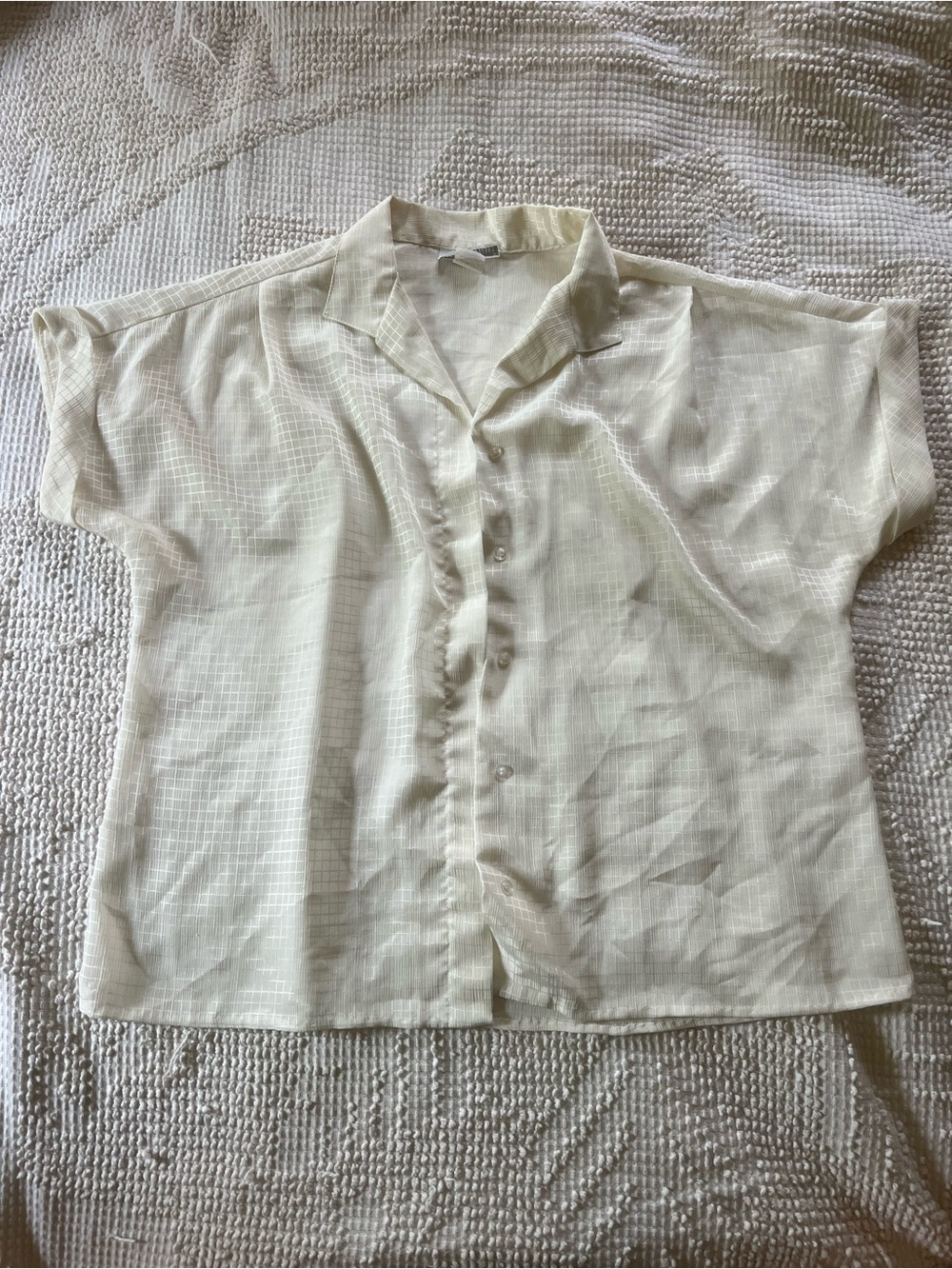 Vintage Light Cream Short-Sleeve Button Front Top